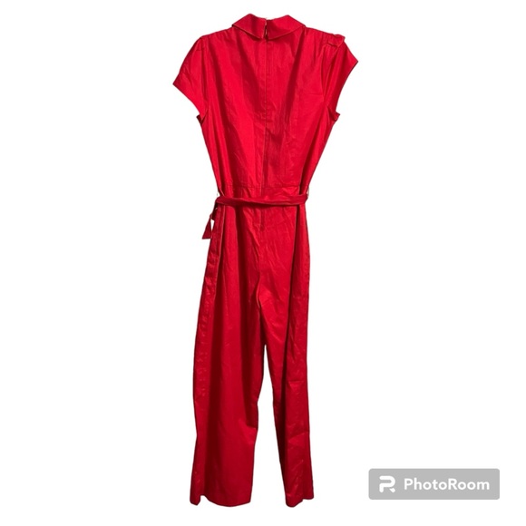 Gal Meets Glam Venetian Red Camille V-Neck Sash Waist Pants Jumpsuit 10 - Picture 5 of 11